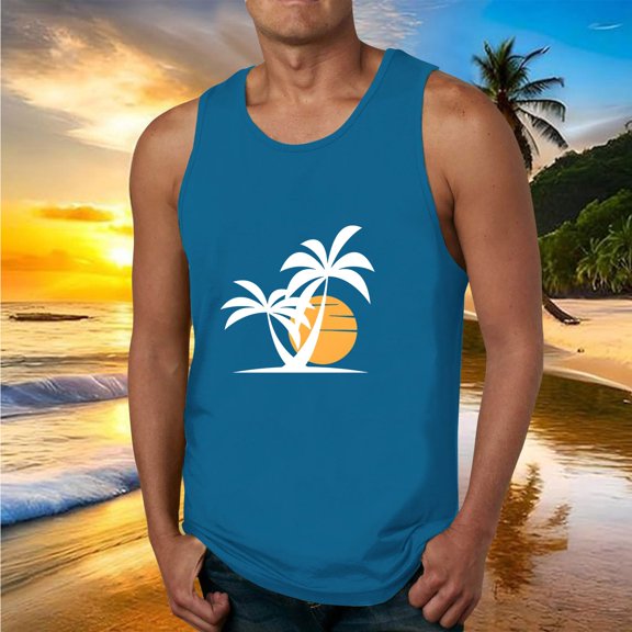 Haoxianjian Men's Tank Top Sleeveless Muscle Shirts Workout Beach Hawaiian Palm Tree Fashion Graphic Quickly Dry Basic Tees 2X 3X 4X