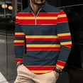 thumbnail image 1 of Haoxianjian Mens Golf Shirt Mens Long Sleeve Tee Shirts Workout T Shirts Men'S Casual Striped Printed Zipper T-Shirt Shirt Long Sleeved Lapel Top/Shirt Men'S Casual Athletic Workout Pullover On Cleara, 1 of 1