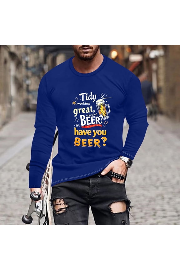 Haoxianjian Mens Shirts Big&TallShirtsForMen Fashionable Men'S Printed Top Long Sleeved Round Neck Smiling Face Printed Top/Shirt Men'S Loose F