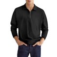 thumbnail image 1 of Haoxianjian Mens Shirts Black T Shirts For Men Men'S Solid Color Sport Shirt With Zip-Up Lapel Long Sleeve Lapel Top/Shirt Cozy Sport Outwear On Clearance, 1 of 8