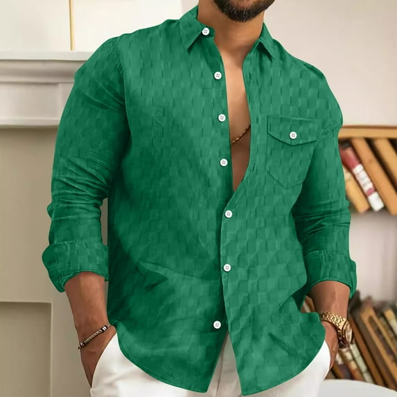 Haoxianjian Mens Shirts Button Up Shirt Men Men'S Long Sleeve Turndown Plaid Shirt Shirt Long Sleeve Lapel Top Long Sleeve Shirts Casual Lightweight On Clearance