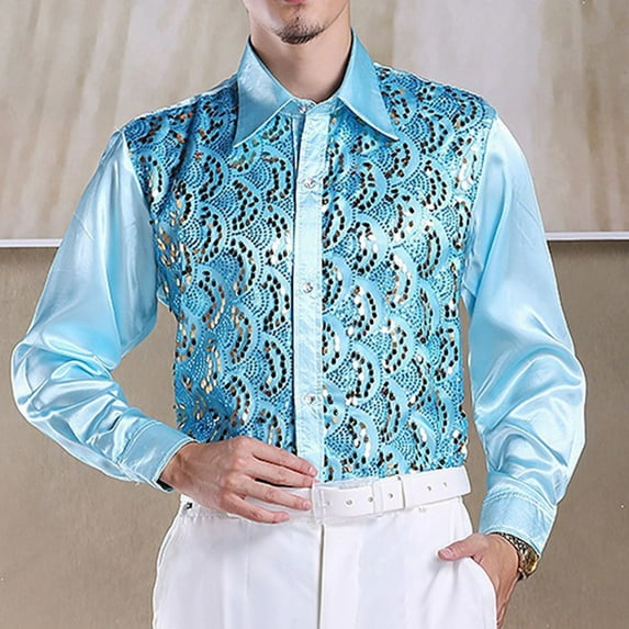 Haoxianjian Mens Shirts Oversized Tshirts For Men Men'S Solid Color Sequin Dress Long Sleeved Lapel Shirt Shirts For Men On arance