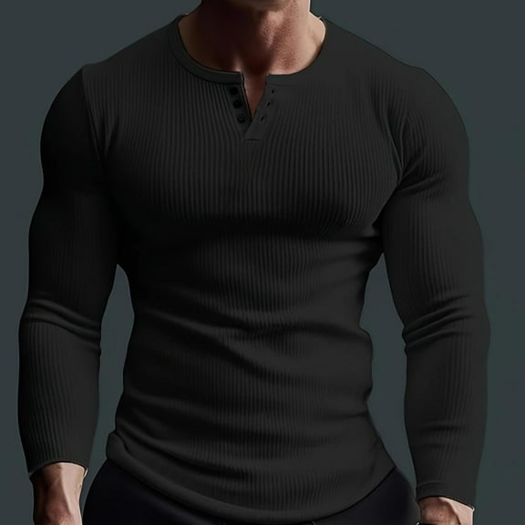 Haoxianjian Mens Shirts Shirts For Teens Man Long Sleeve Solid Color V-Neck Button Fashion Fallow T-Shirt Tops Comfortable Sweatshirt For Men