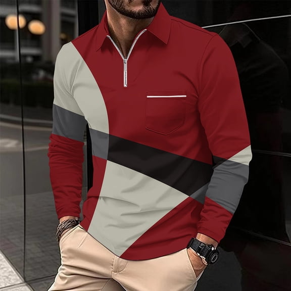 Haoxianjian Mens Shirts Workout Shirts For Men Men'S Casual Printed Zipper T-Shirt Shirt Long Sleeved Lapel Top Men'S Fashion Sweatshirts