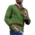 thumbnail image 1 of Haoxianjian Mens Sweater Knit Sweater Men Casual Patchwork Pullover Long Sleeve V Neck Tops Blouse Shirt Pullover Sweaters With Ribbed On Clearance, 1 of 5