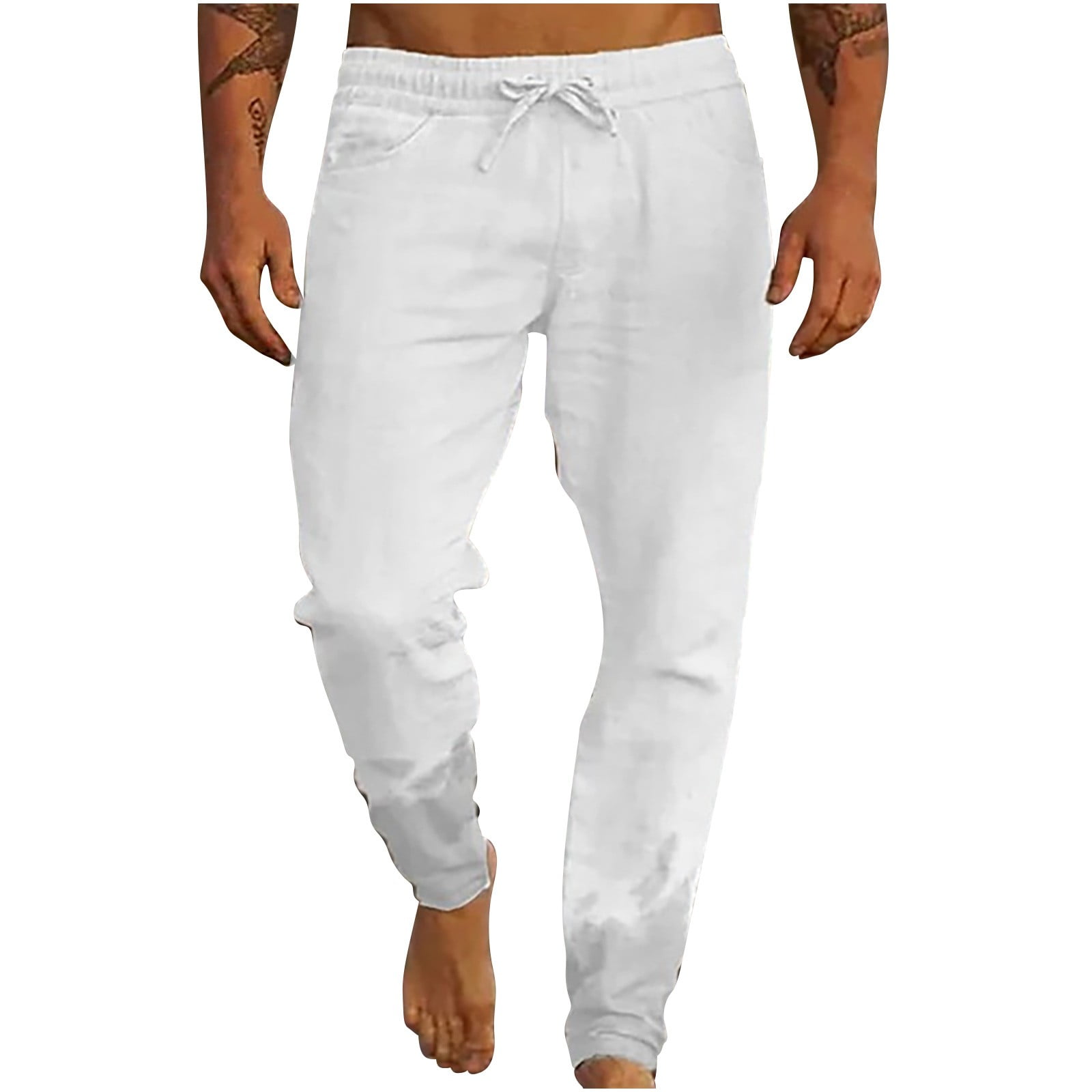 HUPOM Men's High Waist Chino Pants, Slim Straight Trousers