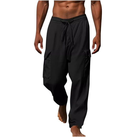 Haoxianjian Pants For Men Black Scrub Pants Men'S Fashion Drawstring Elastic Waist Solid Color Casual Length Pants Mens Pants Relaxed Fitted