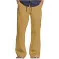 thumbnail image 1 of Haoxianjian Pants For Men White Linen Pants Men Men'S Summer Elastic Waist Drawstring Pocket Cotton Hemp Beach Breathable Sports Long Pants Lightweight Trouser Casual Yoga Pant, 1 of 1