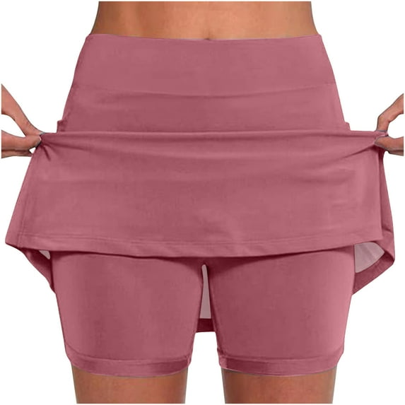 Haoxianjian Plus Size Active Skort Skirt Tennis Skorts -Solid Running Tennis Golf Gym Skirt Built-in Shorts Stretchy for Tennis Summer Casual Workout Sports Shorts for Women S-XXXXL