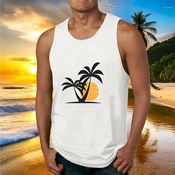 Haoxianjian Plus Size Mens Workout Tank Top Sleeveless Muscle Shirts Hawaiian Palm Graphic Running Tank Tees 3X 4X 5X