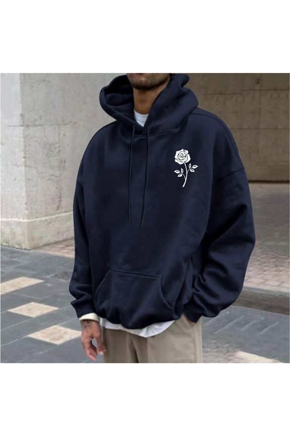 HaoXianJian Men's Hoodie Loose Fitted Midweight Long Sleeve Graphic Sweatshirt Men's Casual Half Dome Pullover Hoodie with Kangaroo Pocket