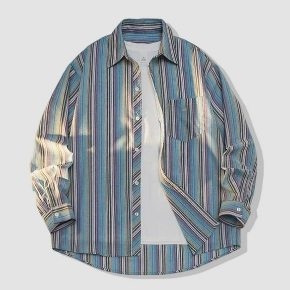 Haoxianjian Tshirt Shirts For Teens Men'S Striped Checkered Shirt Oversized Loose Casual Jacket Versatile Checkered Jacket Button Up Shirt Vintage Henleys Shirts