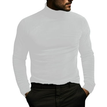 Haoxianjian White Sweater Knit Sweater Men'S Solid Color Tight Fitting High Neck Suede Base Shirt Long Sleeved High Neck Top Knitted Casual Mock Neck Pullover Sweaters On Clearance