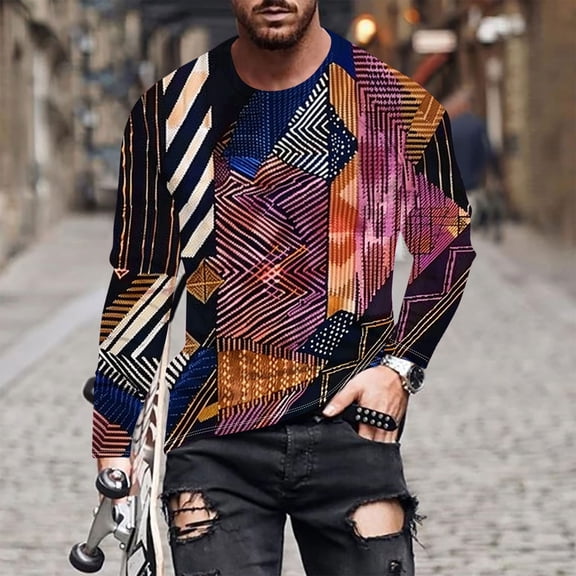 Haoxianjian White T Shirts For Men Sweatshirt Men'S Casual Striped Printed Round Neck Long Sleeved Shirt Comfortable Sweatshirt For Men