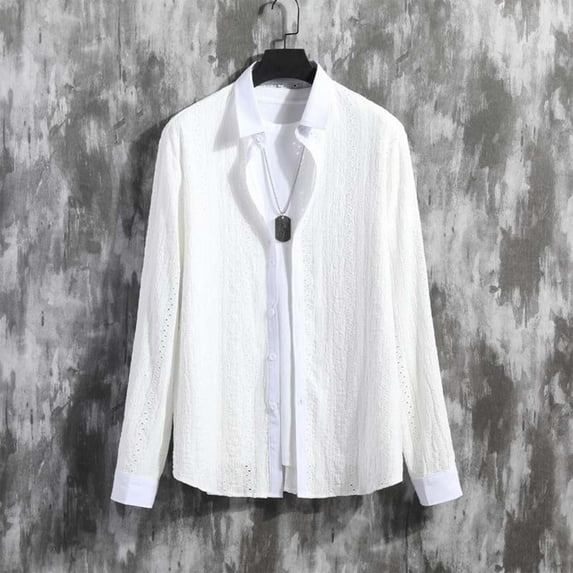 Haoxianjian White T Shirts For Men Oversized Tshirts For Men Men'S Fashion Casual Solid Color Buttons Long Sleeve Turndown Collar Blouse Shirts For Men On Clearance