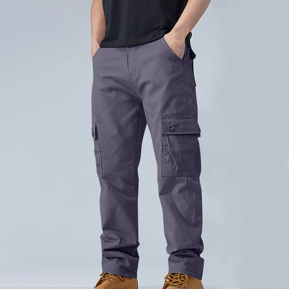 Haoxianjian Wide Leg Jeans Ripped Jeans Men'S Trousers Pants Cotton Solid Color Multi-Pocketcargo Pants Work Pants Casual Cargo Pants Straight-Leg Pants Denim Trousers Men'S Ripped Distressed Destr
