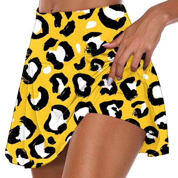 Haoxianjian Women Tennis Skirt with Shorts Underneath Golf Gym Skorts Athletic Mid Waisted Leopard Print Shorts Sport Workout Pickleball Short Casual Athletic Summer Trendy Dresses for Women S-XXL