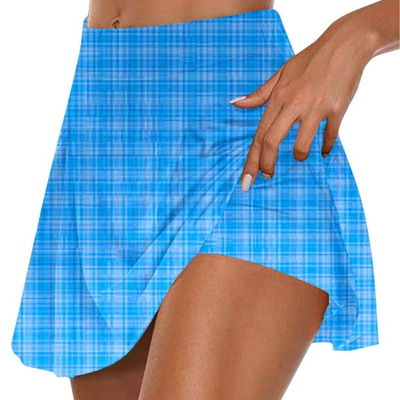 Haoxianjian Women Tennis Skirt with Shorts Underneath Golf Gym Skorts Athletic Mid Waisted Plaid Print Shorts Sport Workout Pickleball Short Summer Dresses for Women S-XXL