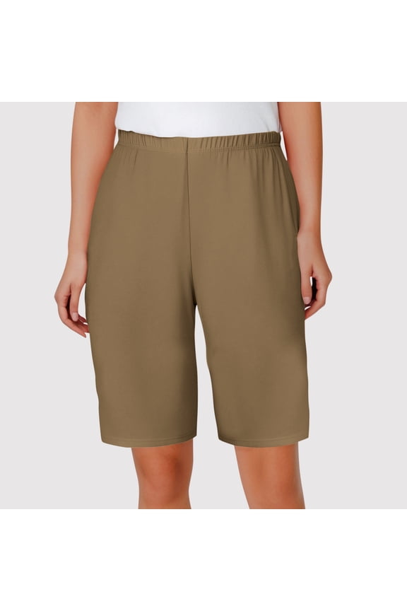 Women's Bermuda Long Shorts Sweat Shorts Knee Length Shorts High Waisted Elastic Short for Summer Soft Lightweight Short Capris Loose Fits