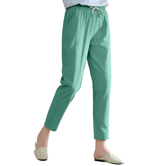 Haoxianjian Women's Pants High Waisted Ankle Pants 2 Pockets Stright Leg Linen Sweatpants for Golfs Athletic Travel Casual Lounge loose Fits