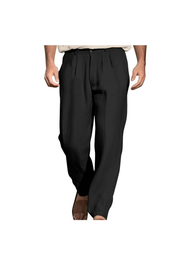 Haoxianjian Work Pants Dress Pants Men'S Summer Pocket Cotton Hemp Beach Breathable Sports Shorts Pants Classic Fitted Pleated Front Dress Pant