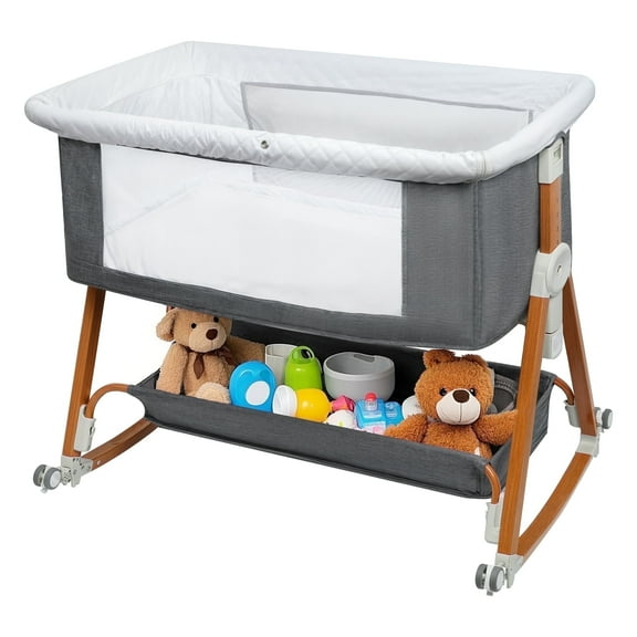 Haoyunduo Baby Bassinet, Foldable Baby Crib with 6 Adjustable Heights and Storage Basket for Infant Newborn Child, Gray