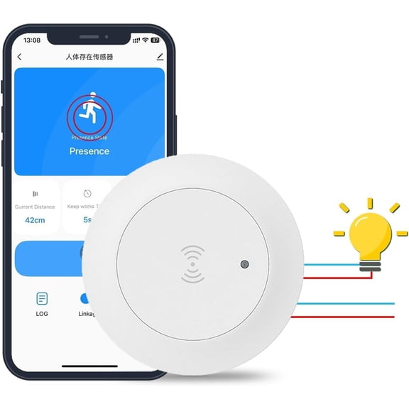 Haozee Human Presence Sensor Light Switch,Zigbee Millimeter Wave Sensor,Auto-On/Auto-Off Smart Motion Switch AC95-250V,Requires TUYA HUB,Support Zigbee2mqtt Home Assistant