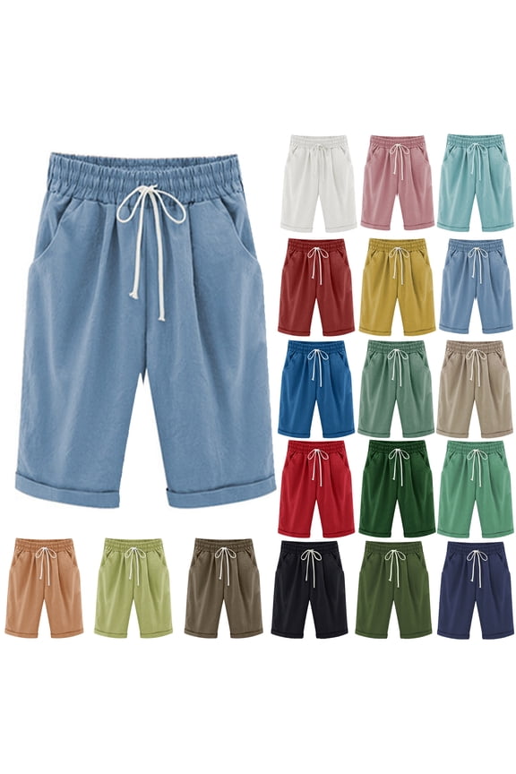 Bermuda Casual Lace Up Elastic Waistband Shorts (Women's Plus)