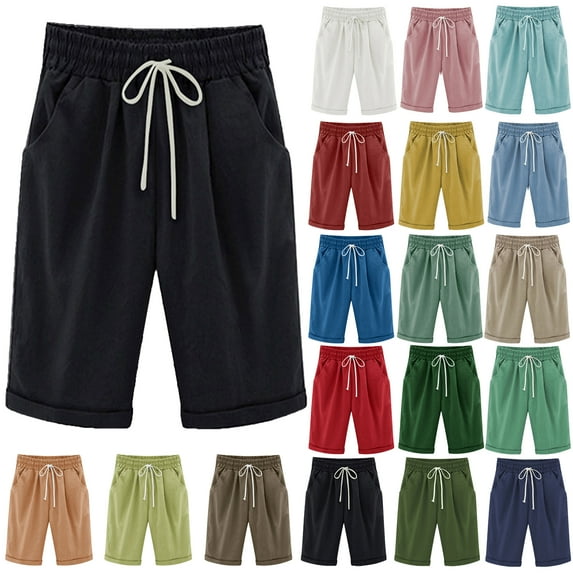 Haozzaw Bermuda Casual Lace Up Elastic Waistband Shorts (Women's)