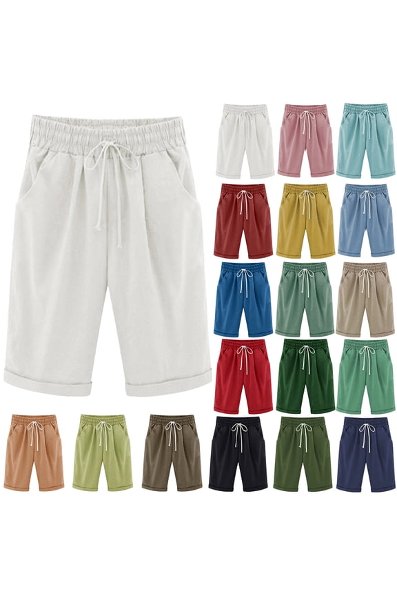 Haozzaw Drawstring Mid Waist Bermuda, Short (Women's Plus)
