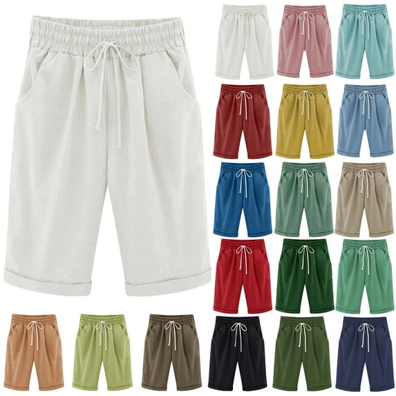 Haozzaw Flat Front Lace Up Elastic Waistband Shorts (Women's Plus)