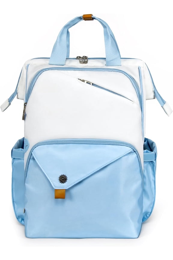 Hap Tim Travel Backpack Carry On Flight Approved, Laptop Backpack for School, Work Backpack Woman, White Blue7651-WB