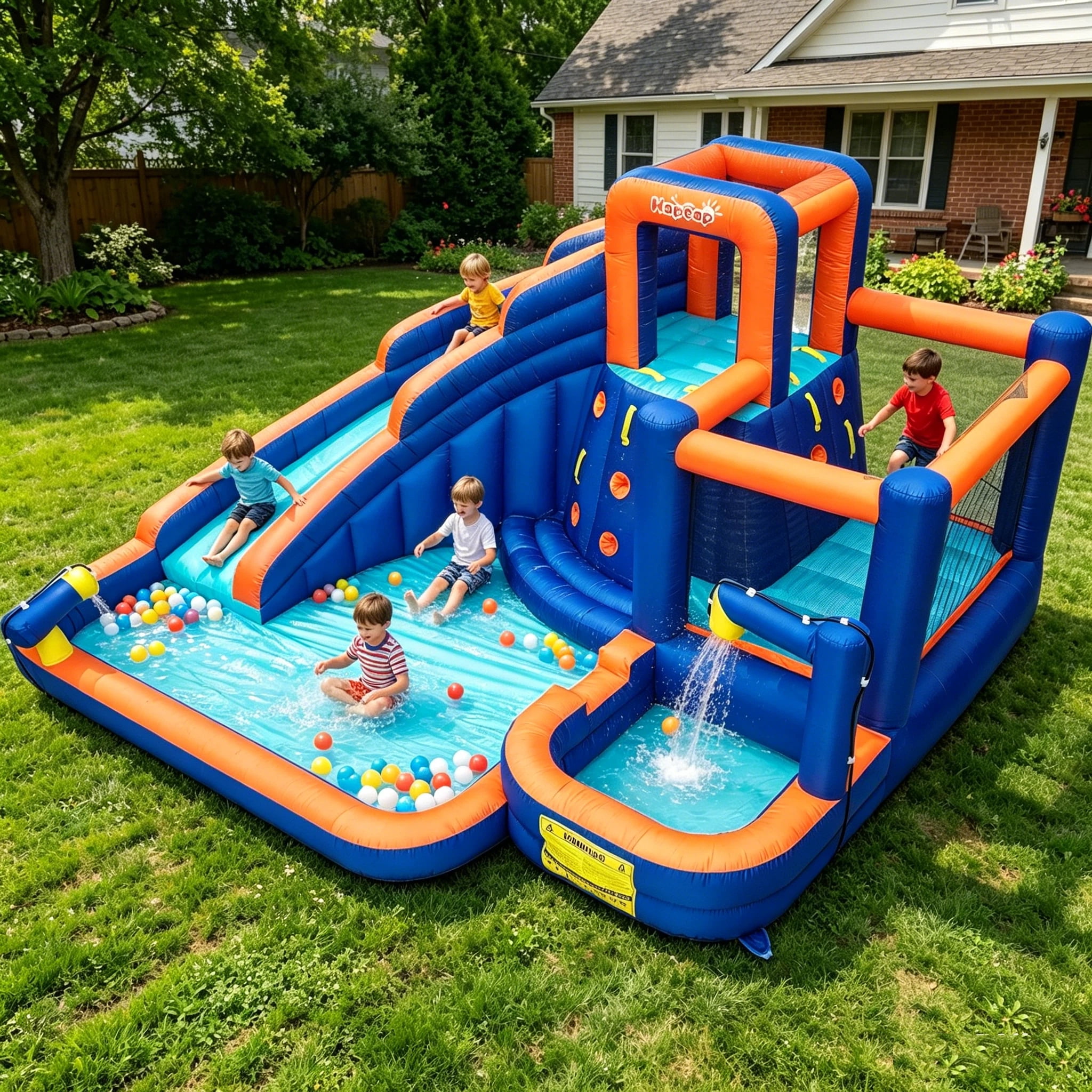 Hapcap Kids Inflatable Water Slide & Bounce House with 2 Pools and Air Blower for Backyard