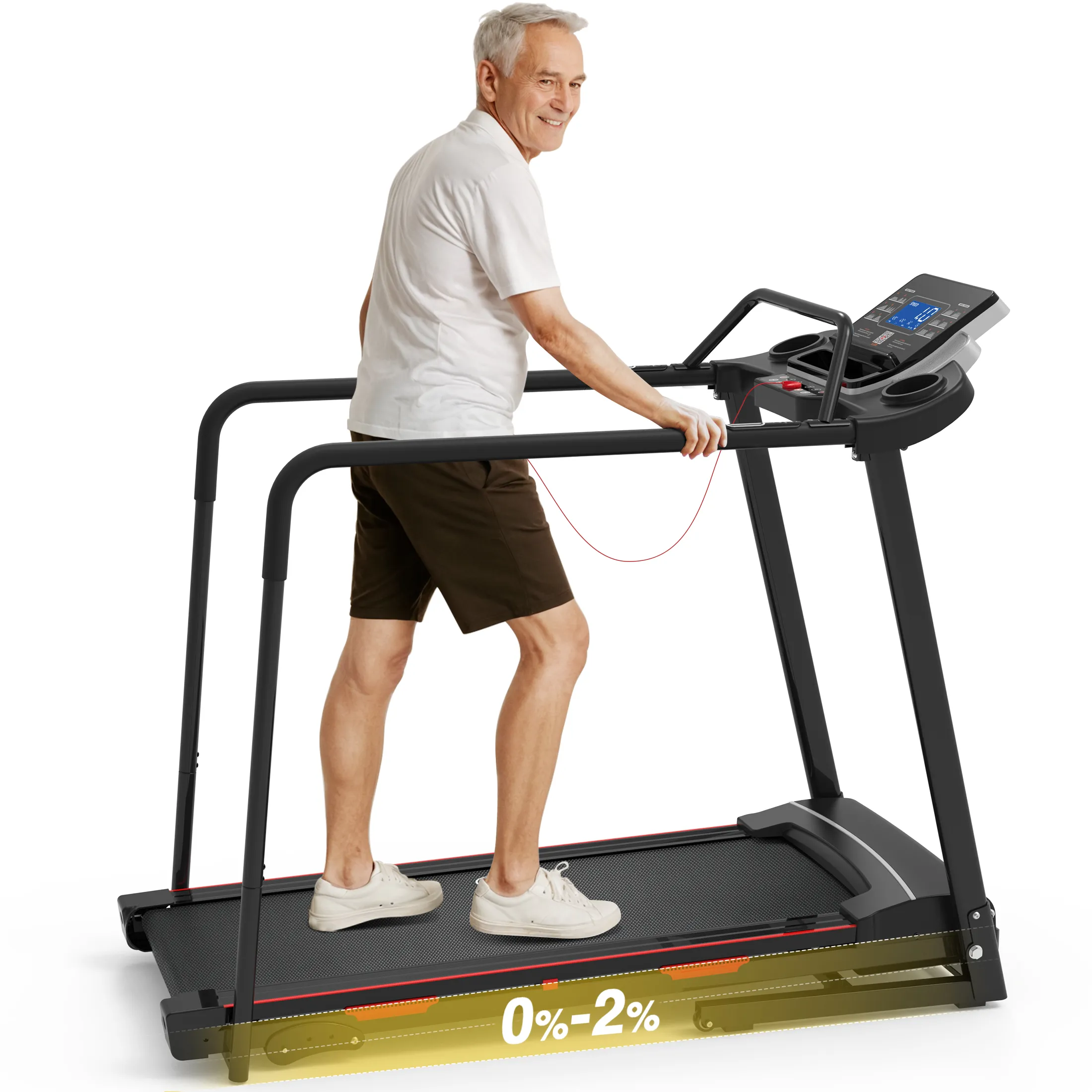 Hapacity Foldable Walking Treadmill for Seniors - 350 LBS Capacity with Front & Long Handrails, 0%-2% Incline for Home Recovery & Fitness