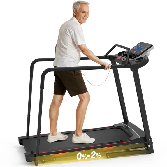 Hapacity Foldable Walking Treadmill for Seniors - 350 LBS Capacity with Front & Long Handrails, 0%-2% Incline for Home Recovery & Fitness
