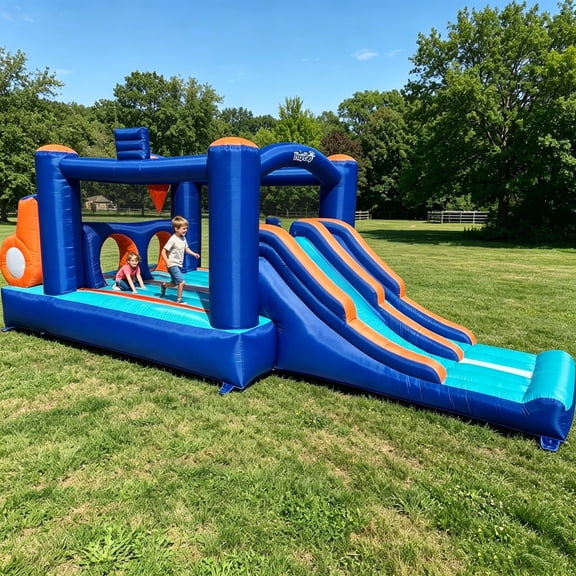 Hapcap Inflatable Obstacle Course Bounce House with Slide for Kids Backyard Outdoor Play