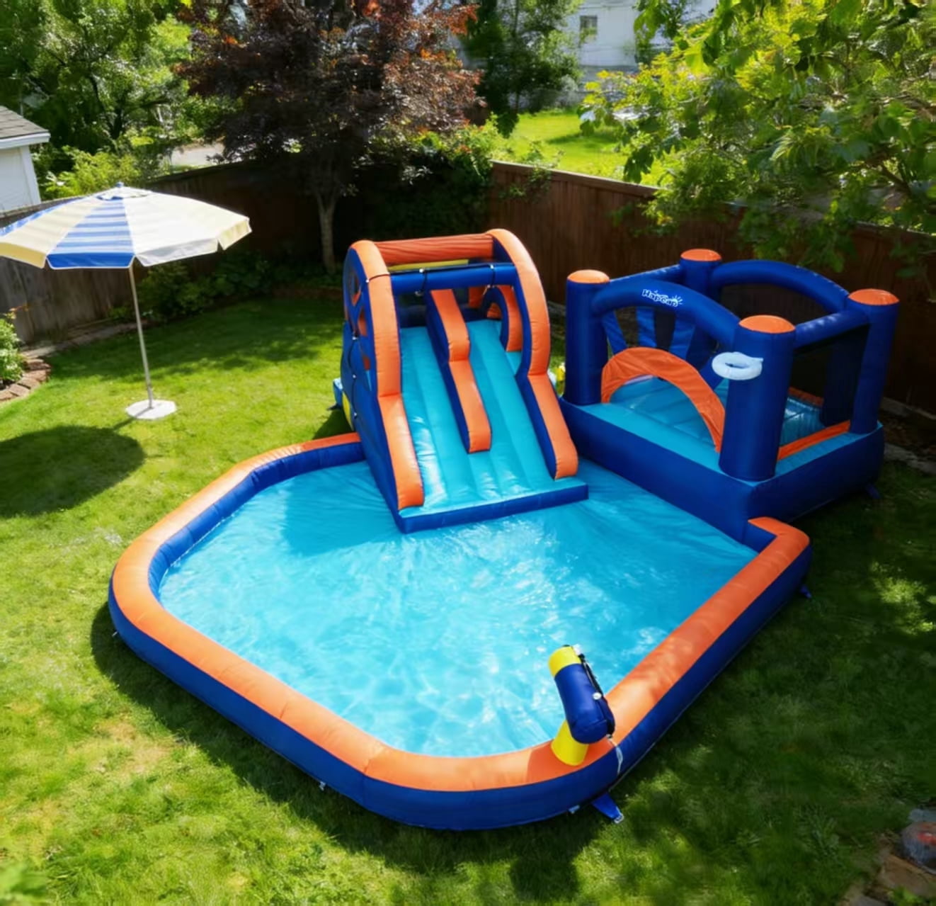 Hapcap Inflatable Water Slide Bounce House for Kids, Water Park Splash Pool with Blower, Outdoor Backyard