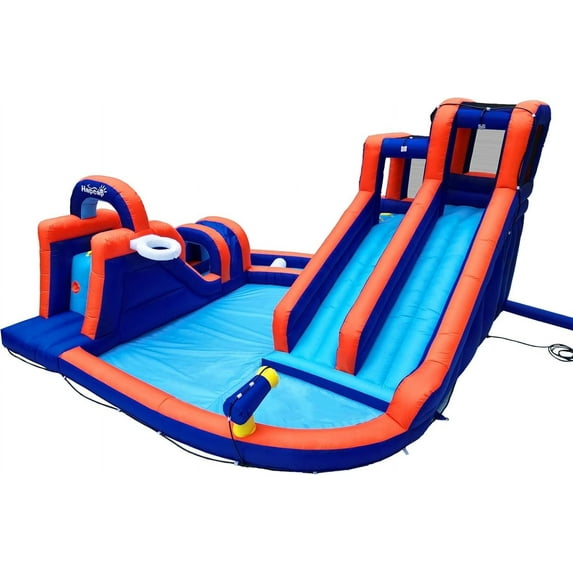 Hapcap Obstacle Course Water Slide for Kids Backyard,Inflatable bounce house with Tunnel and Air Blower,Outdoor