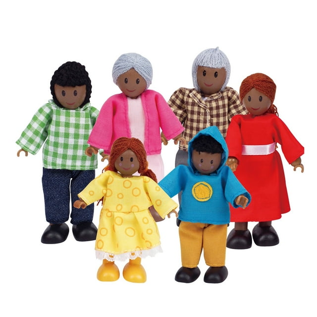Hape African American Happy Family Dollhouse Set with 6 Dolls