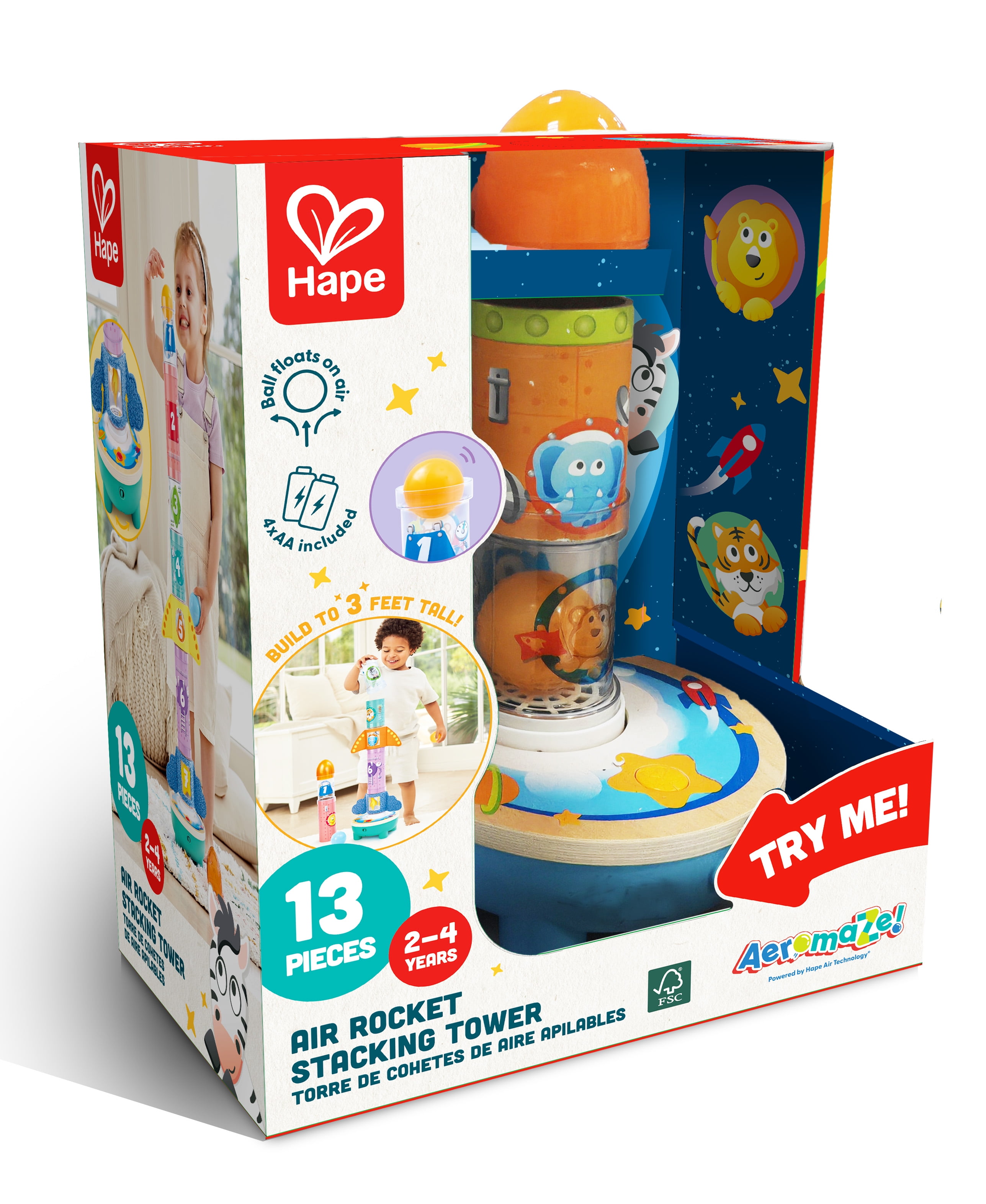 Hape Air Rocket Stacking Tower, Interactive Building Toy, Unisex, Toddlers Ages 24M+