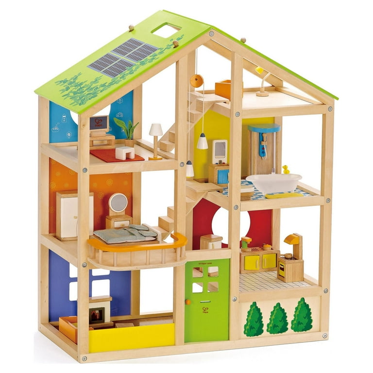 HAPE ドールハウス＋家具＋人形 HaPe All Seasons Wooden Dollhouse Playset, Furnished, 3-Story