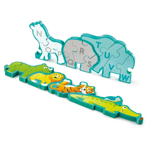 Hape: Alphabet & Animal ParadePuzzle - 26pc, Wooden Toy, Double-Sided, Chunky ABC Animal Pieces Link Together, Preschool Learning, Kids Ages 3+