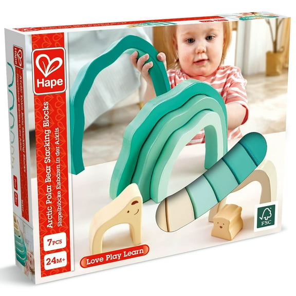 Hape: Arctic Polar Bear Stacking Blocks - Wooden Nesting Toy, Animal Sorting & Learning Toy, Soothing Green Shades, Building, Toddlers & Kids Ages 2+