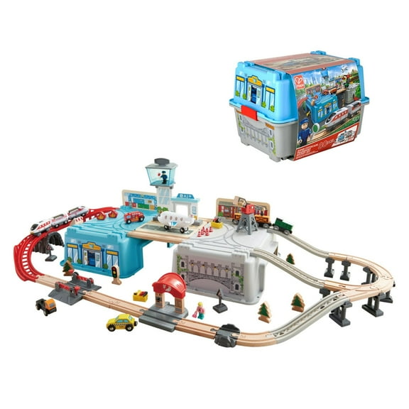 Hape Bucket Super Cityscape Transport Builder Train Set, Kid's Battery Powered Engine