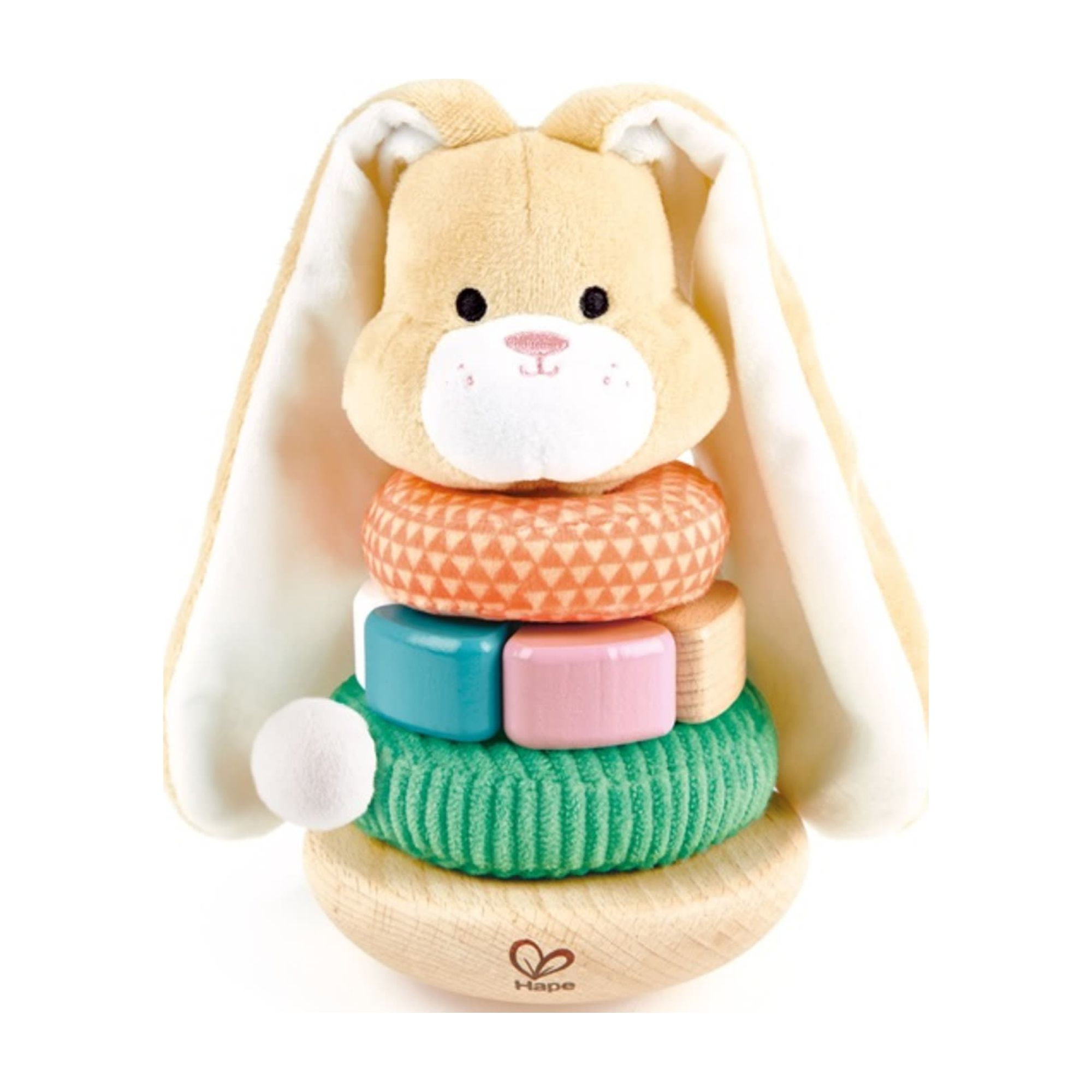 Hape Bunny Wooden Ring Stacker with Multi-Textured Rings