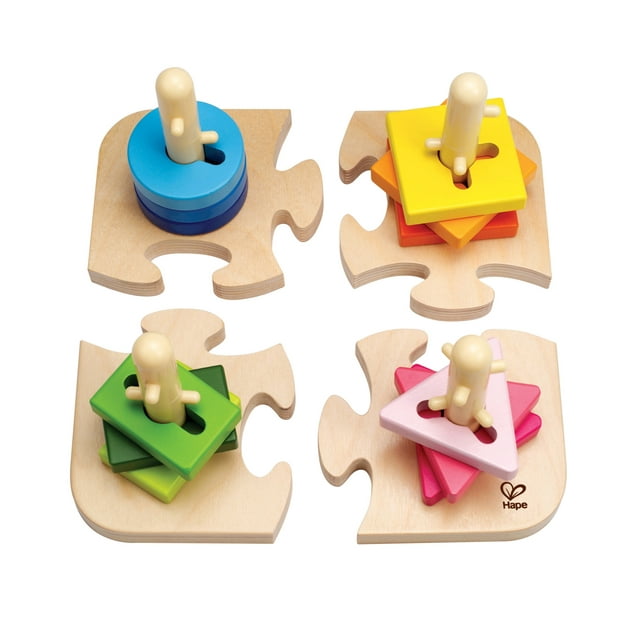 Hape Creative Peg Puzzle - 16 Pieces, Wooden Toddler Stacking Shape Puzzle Toy