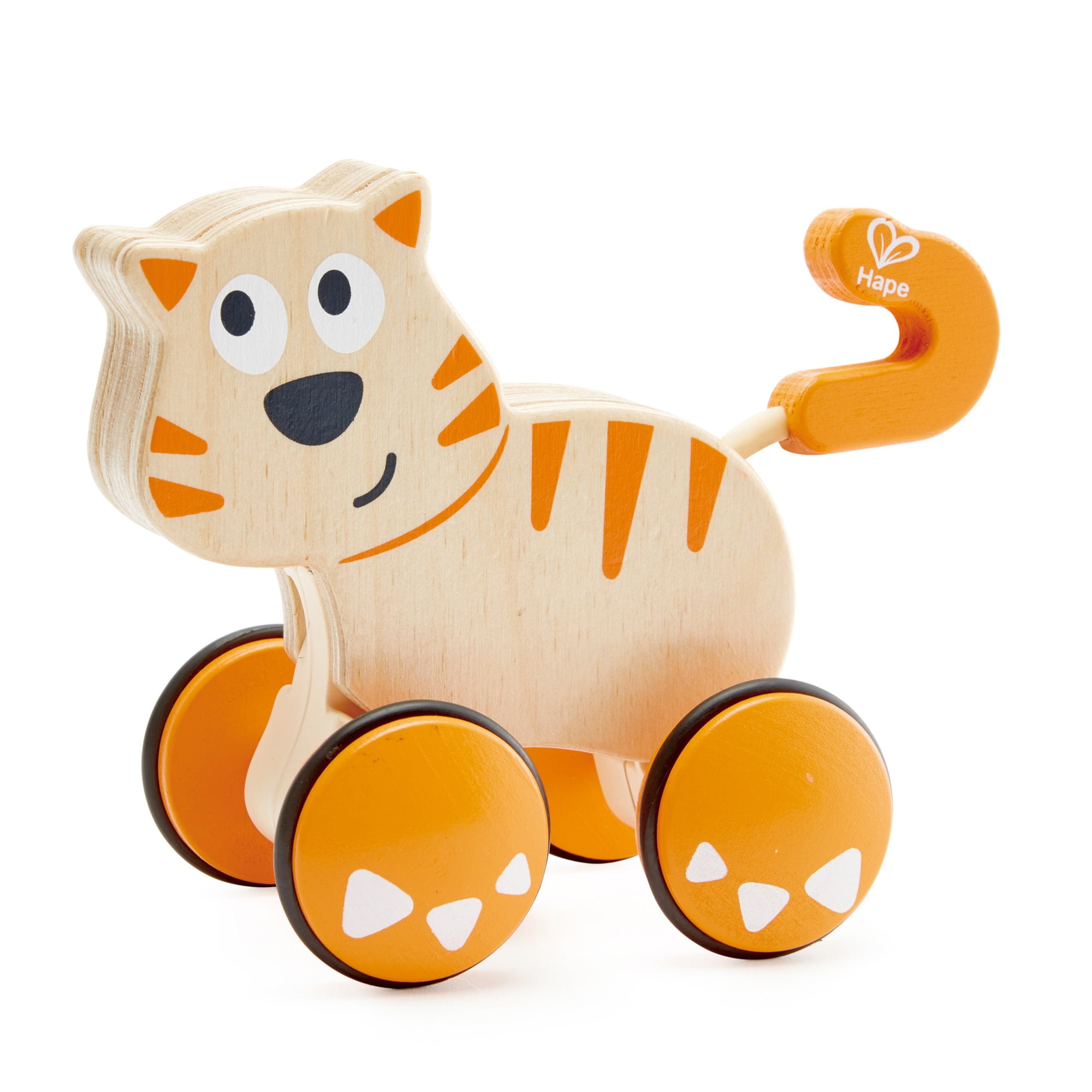 HaPe Dante Wooden Cat Push & Go Toy, Rubber Wheels, Walking Pal