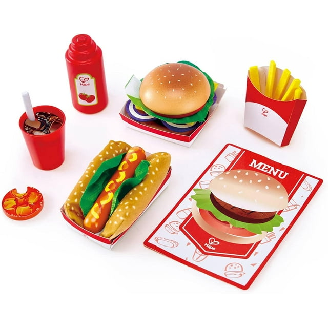 Hape Fast Food Set |Wooden Diner Fast Food Toy Set, Classic American ...