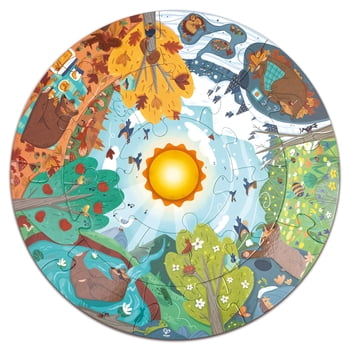 Hape: Four Seasons Puzzle - 16pcs, Circle Puzzle, LED Sun, Animal & Nature Theme, Oversized Pieces, Play & Learn Toy, Preschool, Kids Ages 4+