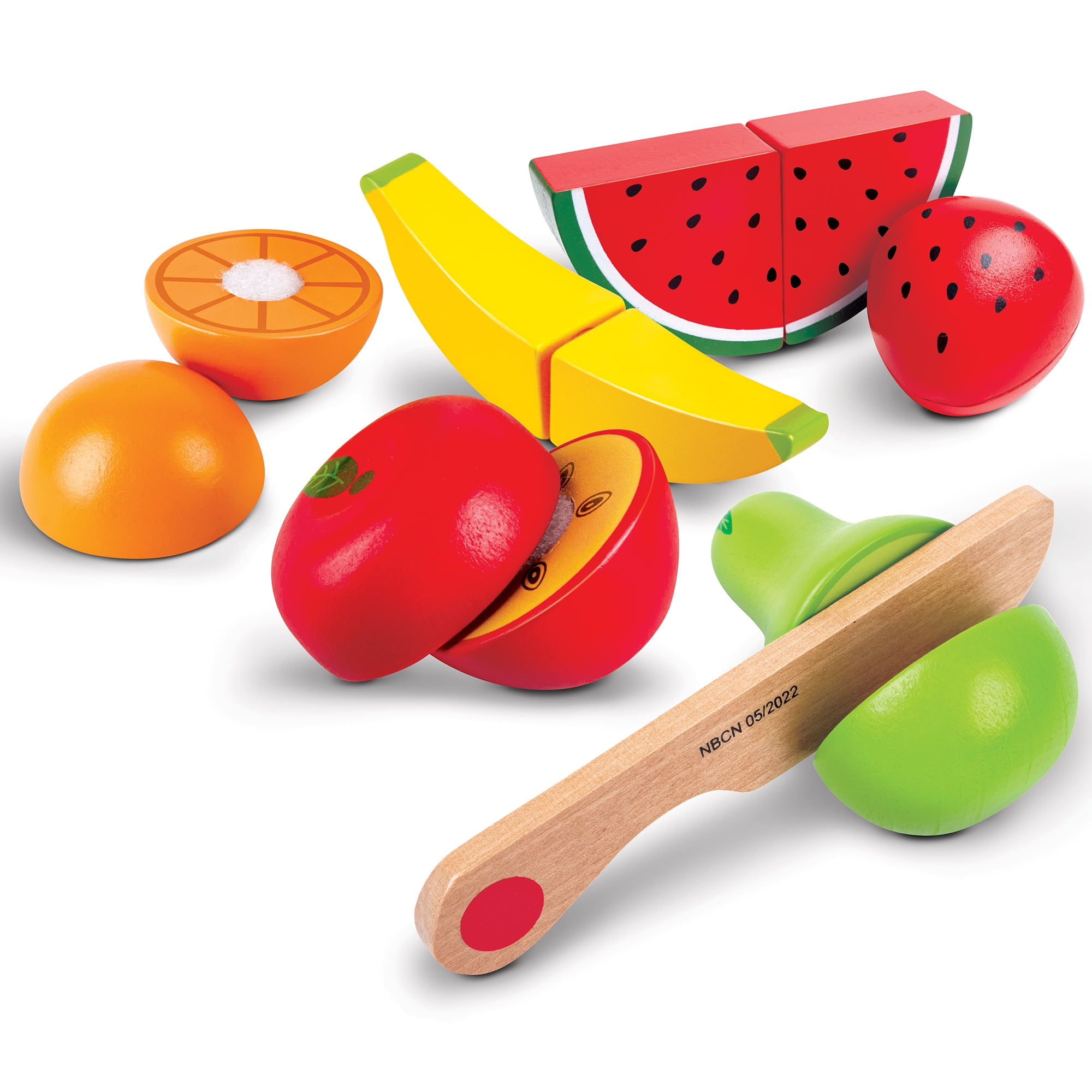 Hape: Fruit Set - 7pc, Wooden Food Play Set, Knife & Velcro Stick Together Fruit Pieces, Cut In Half, Kitchen Pretend Play, Realistic Toy, Kids Age 3+